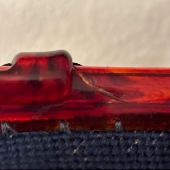 Vintage Sewing Tapestry Bag/Handbag with Bakelite Handle, Blue Floral. Clutch - Picture 12 of 16